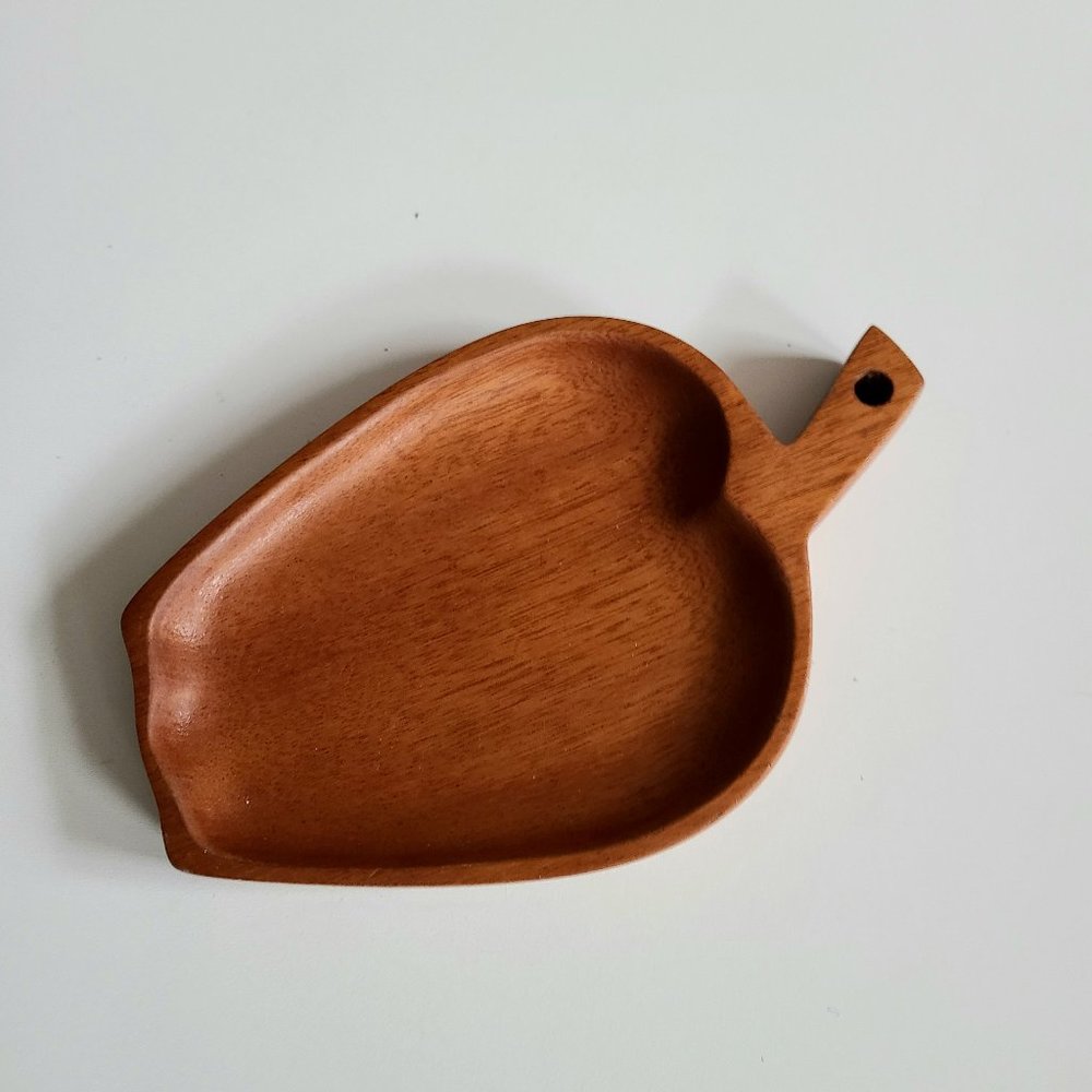 Hand crafted in Haiti exclusively for Geni wooden teak trinket dish fruit shape.